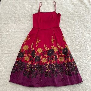 Adrianna Papell Red Silk Floral Midi Dress